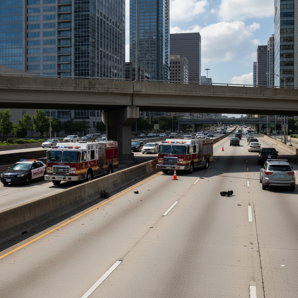 Multi-Car Crash on Gulf Freeway in Houston Hospitalizes Pedestrian